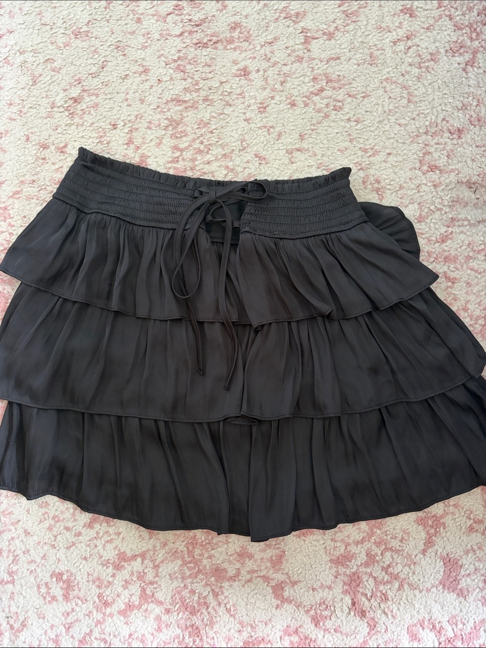 Black Tiered Ruffle Mini Skirt with Smocked Waist - Women